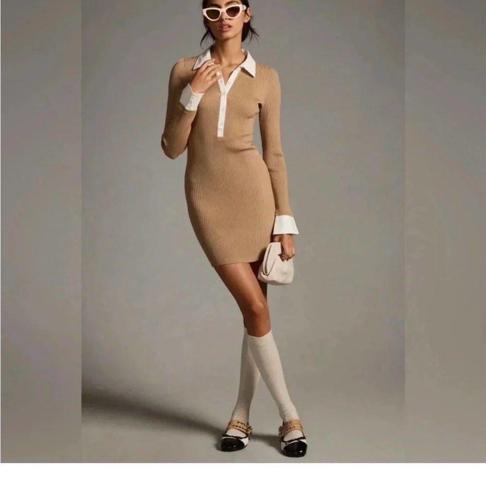 Anthropologie Tan Long Sleeve Dress